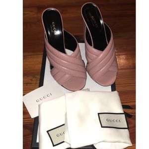 Gucci Webby Crossover Quilted Leather Mules/Slides